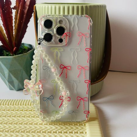 Multicolor Bows Clear Phone Case With Phone Charm